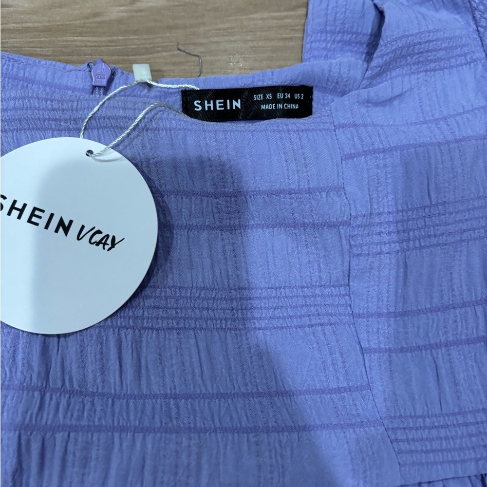 Light Purple Puff Sleeve Mini Dress - Picture 2 of 4